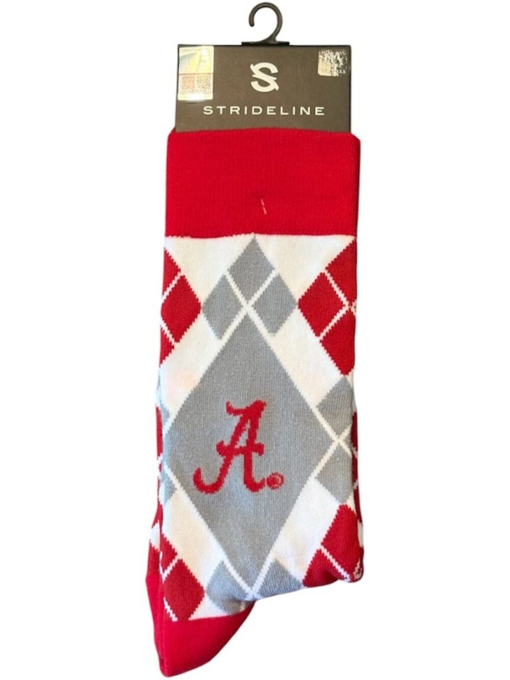 Strideline University of Alabama Argyle Crew Socks Crimson Tide Red White Gray